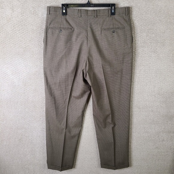 Hart Schaffner Marx Pants 40 (38x31) Brown Houndstooth Pleated Wool Trousers - Picture 4 of 12